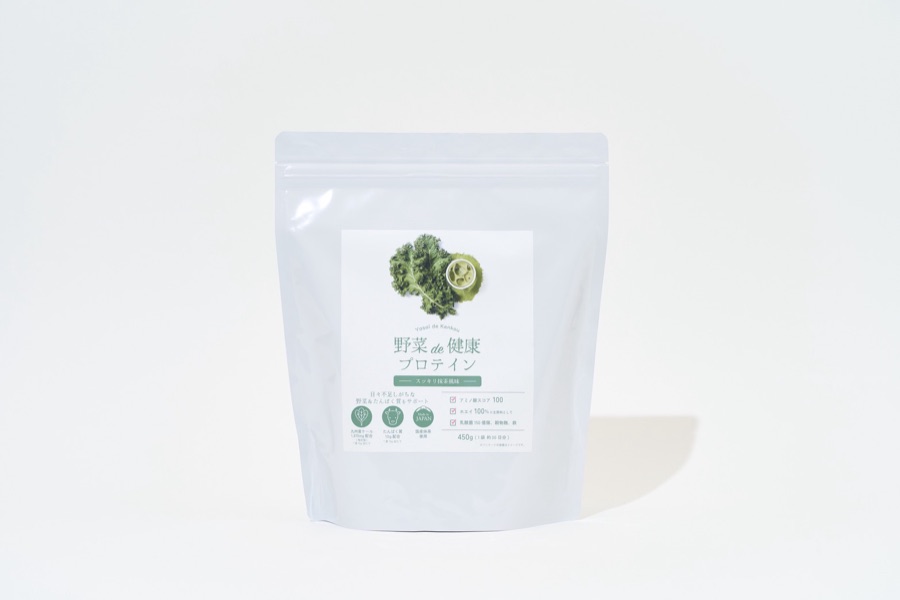 野菜de健康プロテイン スッキリ抹茶風味 パッケージ(450g・1袋約30日分)